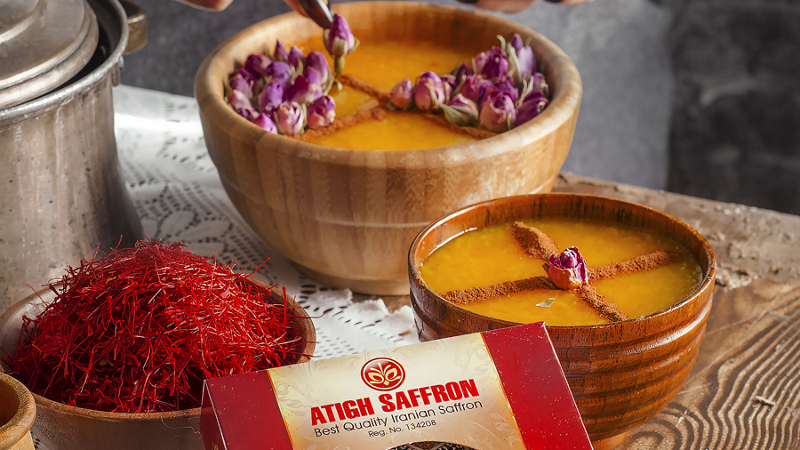 A Persian Saffron Rice Pudding as a delectable dessert named Shole Zard