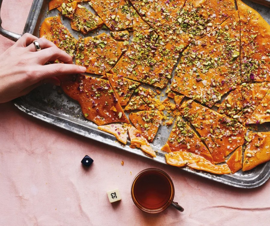 Saffron–Rose Water Brittle with Pistachios and Almonds, Sohan a recipe for Newruz